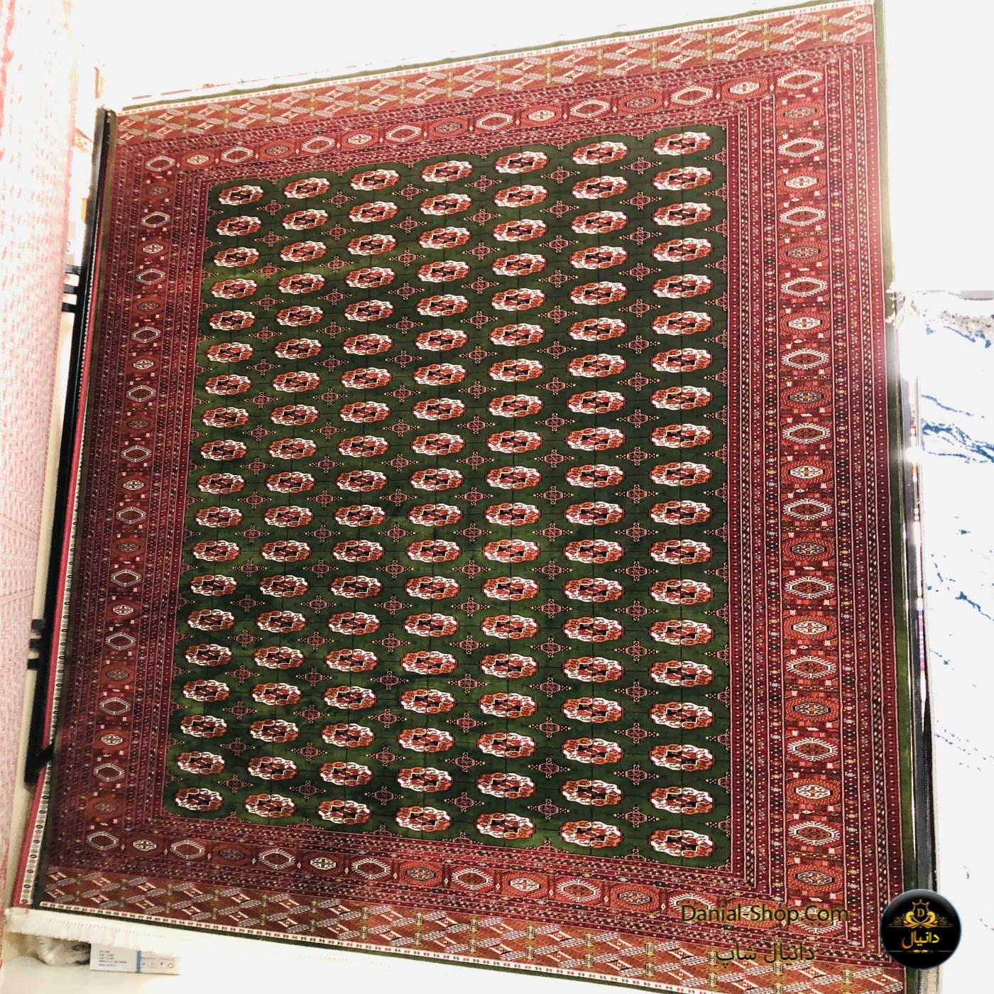 فرش 9 متری 1000 شانه هلال البرز طرح ماری گل حاشیه روناس زمینه سبز دانیال شاپ