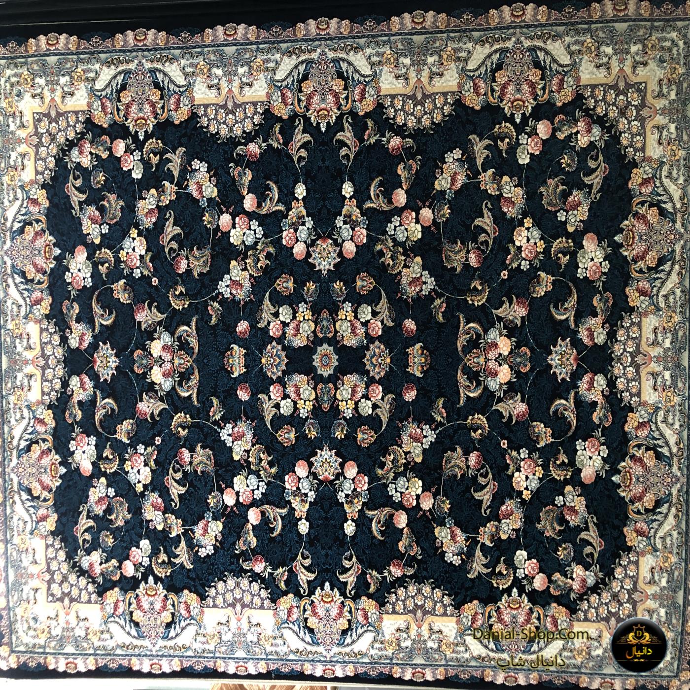 فرش 9متری 700شانه مرنجاب طرح گلسا زمینه سرمه ای  