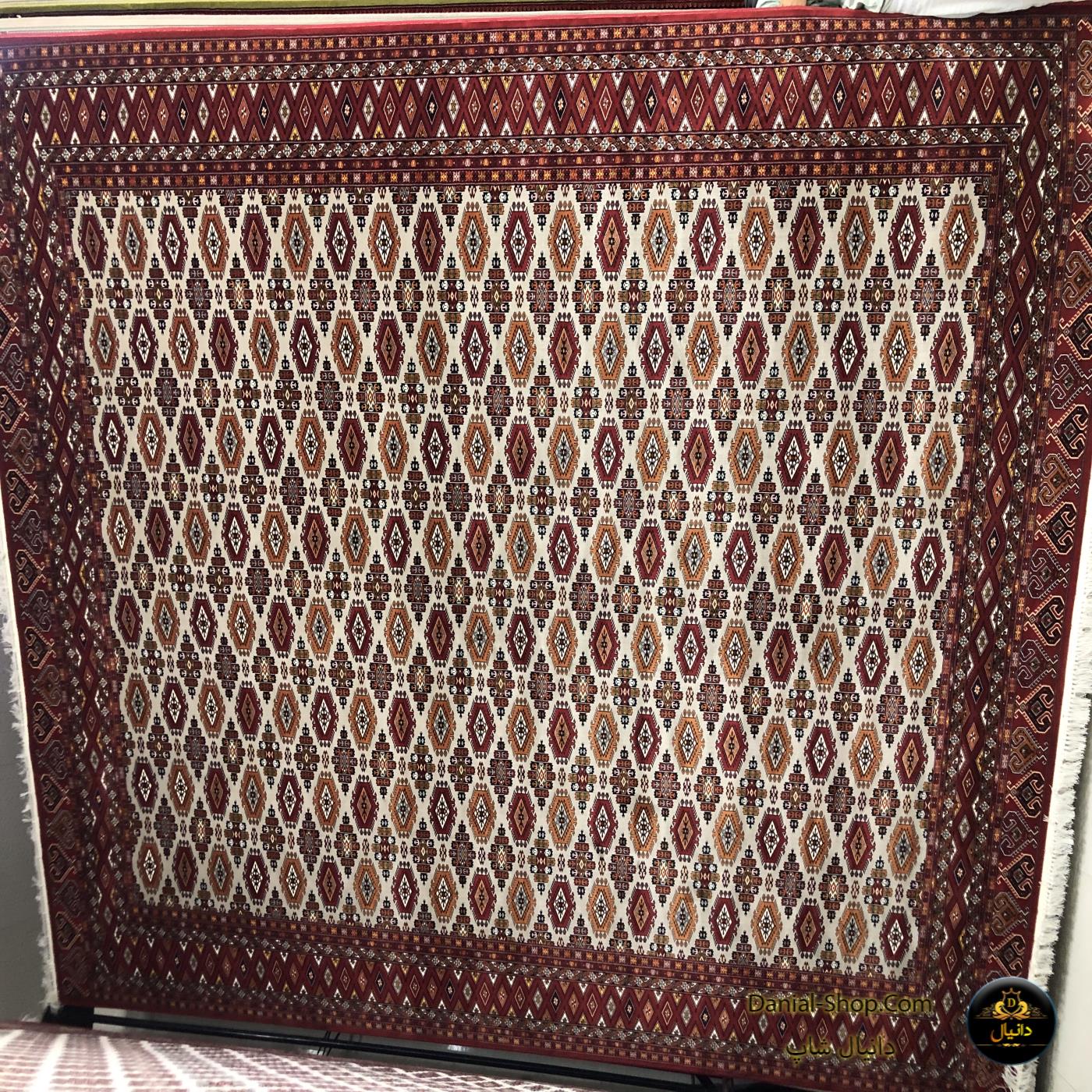 فرش 12 متری 1000 شانه هلال البرز طرح طغرل گل حاشیه روناس زمینه فیلی دانیال شاپ