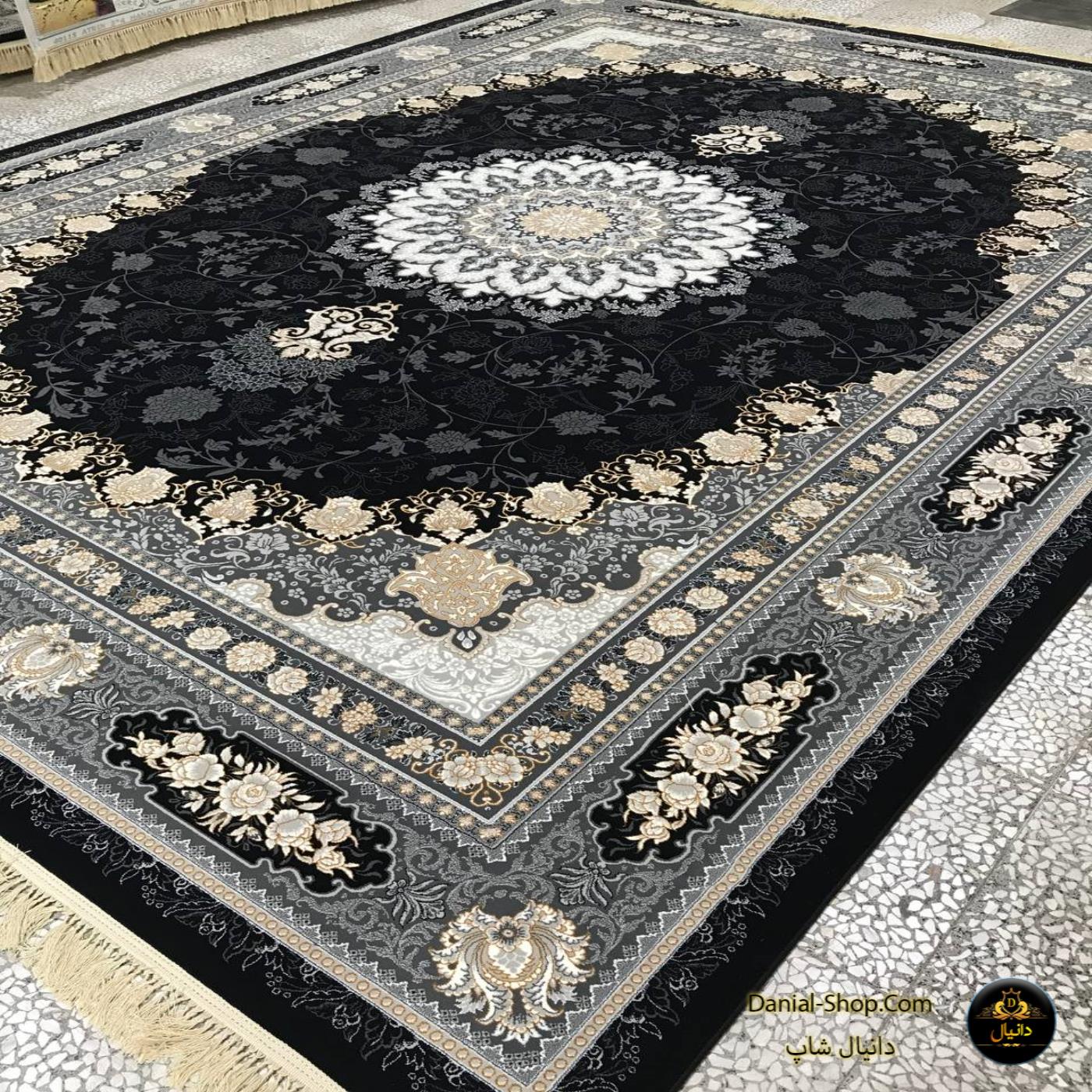 فرش 9  متری 700 شانه مرنجاب طرح آنیسا سرمه ای 